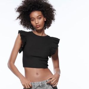 Zara | Black Ruffle T-shirt | S